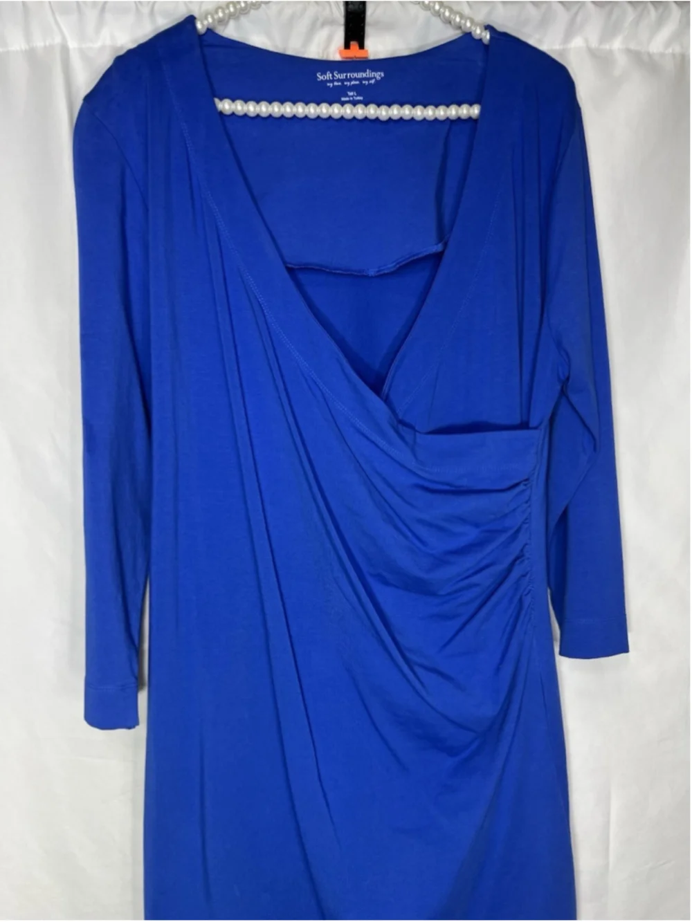 Soft Surroundings Hyannis Faux Wrap Midi Dress Blue Large Tall Casual Career